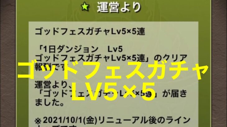 【パズドラ 】ゴッドフェスガチャLV5×5