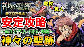 【転生ゼウスGIGA降臨】虎杖×真人で安定攻略!! 立ち回り解説【神々の聖跡】【パズドラ】