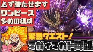 【絶対クリアさせる編成】マガイマガド降臨！まさかの緊急クエスト！wワンピース多めで攻略（モンハン、モンスターハンター、マガイマガト、まがいまがと、）【パズドラ】