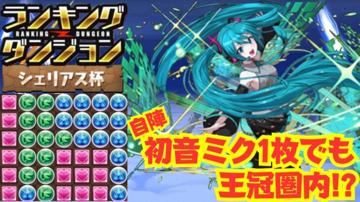 〜パズドラ〜 初音ミク1体でもスキルループ!!ルートパズルで王冠圏内!![シェリアス杯]