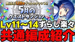 【5月のクエスト】Lv11〜14KAITO共通編成！ずらし＆爆速で楽々！15分で魔法石50個を回収しよう！KAITO編成代用＆立ち回り解説！【パズドラ】