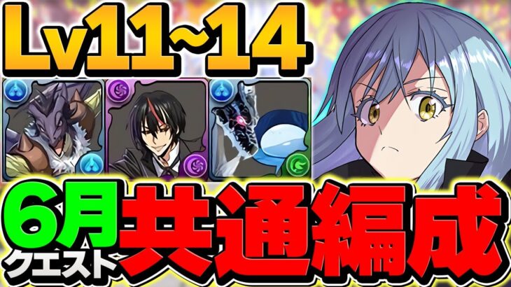 リムル共通編成でLV11-LV14攻略！魔法石50個ゲット！代用&立ち回り解説！6月クエスト【パズドラ】