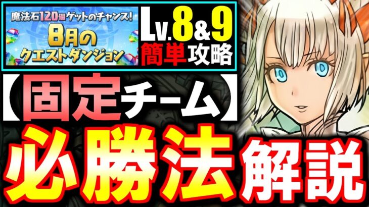 【固定チーム】最も楽な立ち回りがこちら!!8月のクエスト チャレンジLv8 Lv9攻略法を徹底解説!!魔法石を17個GETしよう!!【パズドラ】