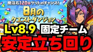 【8月のクエスト】Lv8.9固定チーム！ド安定立ち回り解説！【パズドラ】