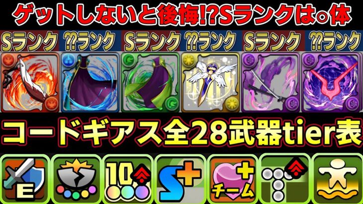 【パズドラ】コードギアス武器tier表‼︎見逃し厳禁‼︎絶対欲しい武器は○体‼︎藤堂やモニカなど今後の活躍に期待【パズドラ実況】