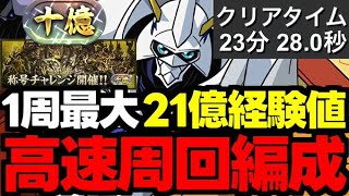 【十億チャレンジ】最新ランク上げ!?1周最大21億経験値でメモリアルガチャに備えよう！十億チャレンジオメガモン高速周回編成代用＆立ち回り解説！【パズドラ】