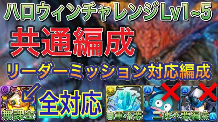 【Lv1~Lv5共通編成】ハロウィンチャレンジLv1~Lv5を完全ずらしのネロミェール共通編成で簡単攻略！？ハロウィンリーダーミッションも対応済みなのでオススメな編成です！【パズドラ】