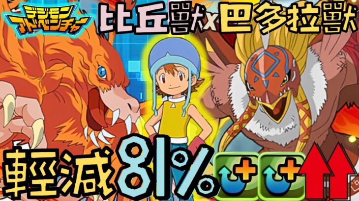 【PADパズドラ】比丘獸X巴多拉獸! 軽減81%! 2回減傷破貫通! 6X5解版面! 數碼暴龍X高達火隊!