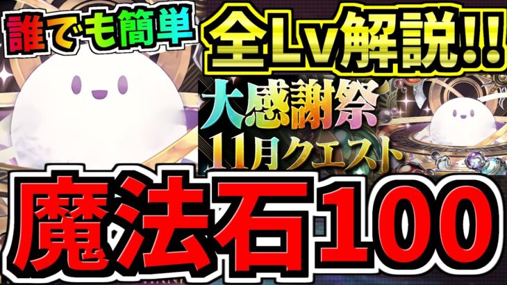 【魔法石100個】「答え」見てサクッとクリア！大感謝祭11月クエスト！全固定チーム立ち回り解説！スサノオノミコト&バステト/ゼウス&ヴィーナス/アテン&ラー【パズドラ】