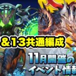 【共通編成】基本ズラすだけ‼️11月クエストダンジョン Lv11 & 13 クリア編成・立ち回り紹介！！【パズル&ドラゴンズ/#パズドラ】