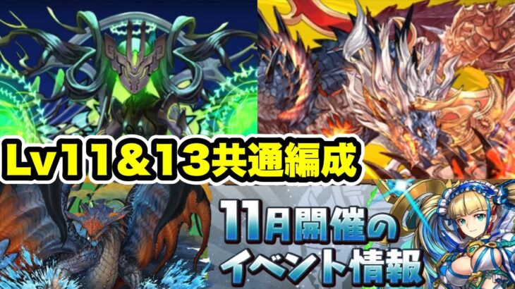 【共通編成】基本ズラすだけ‼️11月クエストダンジョン Lv11 & 13 クリア編成・立ち回り紹介！！【パズル&ドラゴンズ/#パズドラ】